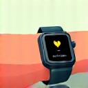 Iconiță cu un smartwatch și o inimă, reprezentând tehnologia wellness