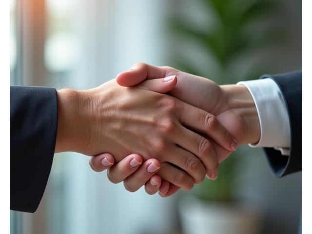 Două mâini ce se strâng într-un acord, simbol al echilibrului dintre drepturi și obligații